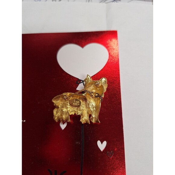 Joan Rivers Yorkshire Terrier Pin Brooch Yorkie Dog w/ Collar Gold-Toned Vintage - Picture 7 of 8